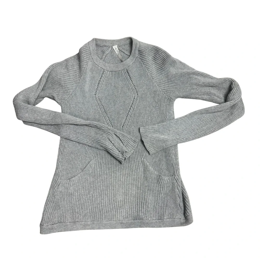 Lululemon Cotton Knit‎ Sweater Pullover Thumb Holes Pockets Gray Size 8
